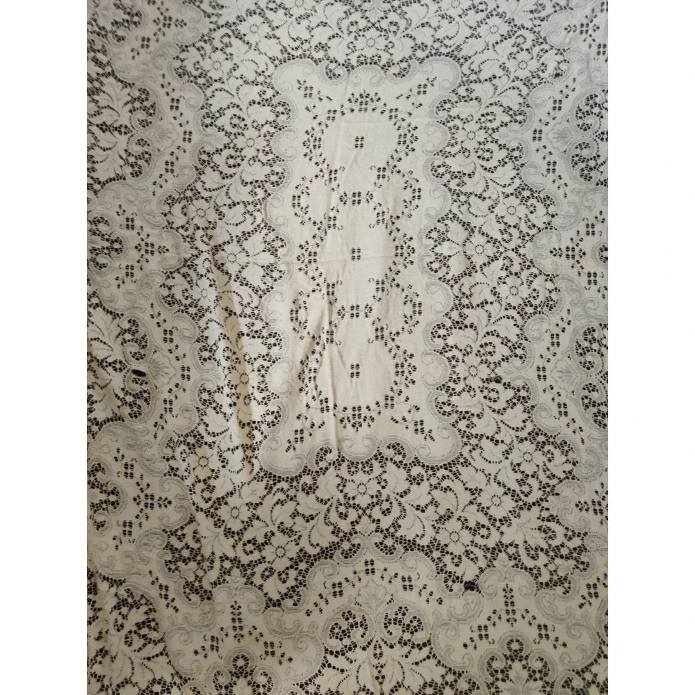 Vintage Cream Lace Tablecloth, 60x72 Rectangle Floral Medallion, Cottagecore
